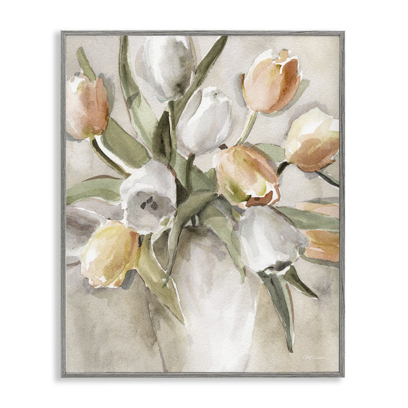«Peach Tulips Bouquet», estampe numérique de Carol Robinson, H 14 po x l 11 po, Estampe numérique Farmhouse