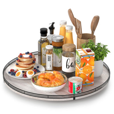 21" Lazy Susan Oak Wood Turntable Organizer