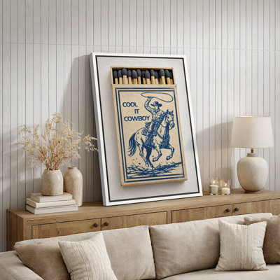 Vintage Matchbox Cowboy Artwork, Western Retro Room Pictures, Framed Canvas Giclee Print Wall Art