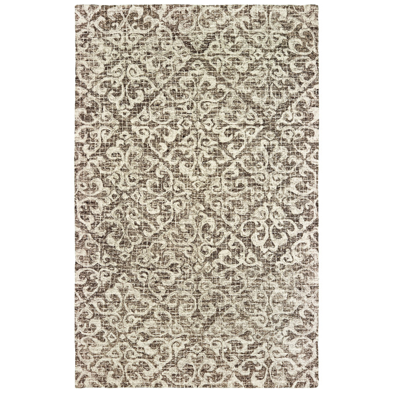 Tapis brun / ivoire en laine touffeté à la main à motif floral Miah, Rectangle 10 pi x 13 pi