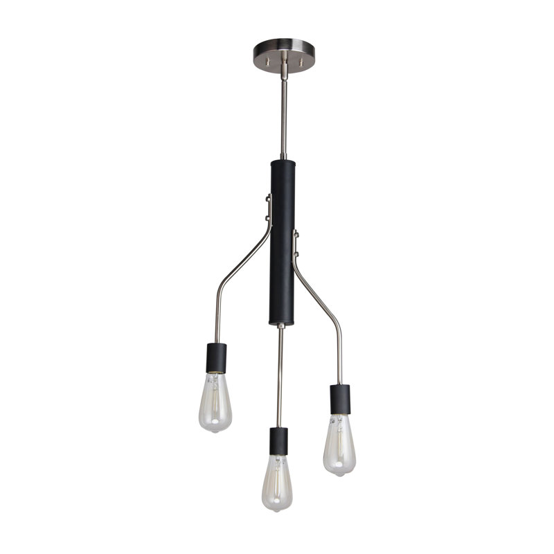 Luminaire suspendu pour grappe 3 lumières Landy, Nickel satiné / noir