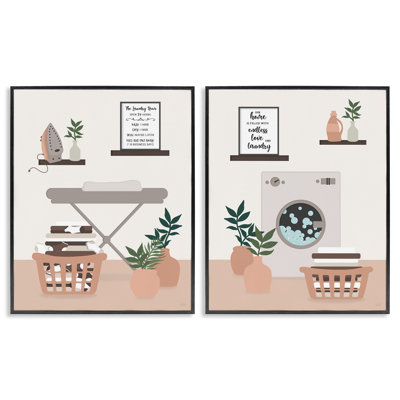 Laundry Interiors with Quotes, ensemble de 2 estampes numériques encadrées, design par Natalie Carpentieri