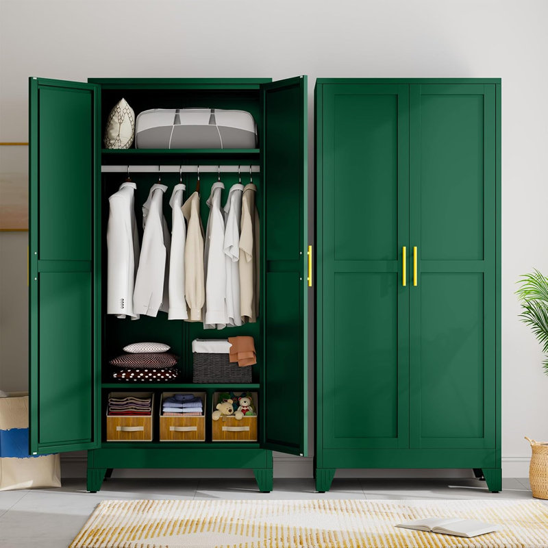 Armoire-penderie autoportante de 70,9 po de hauteur en métal avec tringle, Vert
