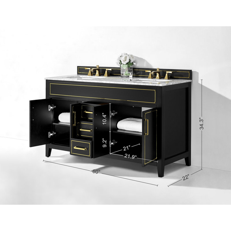 Aspen 60'' W Double Vanity, Black Onyx, Gold