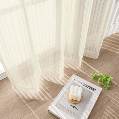 Rideaux transparents crème de 84 pouces de long - Rideaux transparents à fines rayures d'intimité, rideaux à passe-tringle doux et filtrant la lumière pour le salon, 2 panneaux, chacun mesurant l 42 po x L 84 po