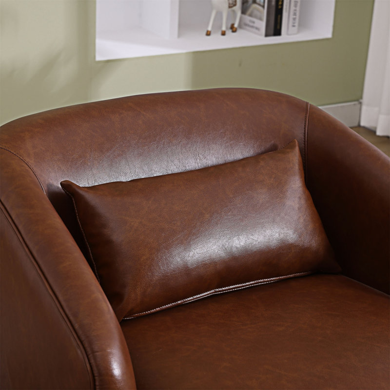 360 Degree Swivel Barrel Club Chair, Brown Faux Leather