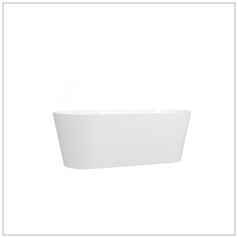 Baignoire autoportante 67 po en acrylique, baignoire moderne et contemporaine avec drain escamotable en nickel brossé et trop-plein au design minimaliste