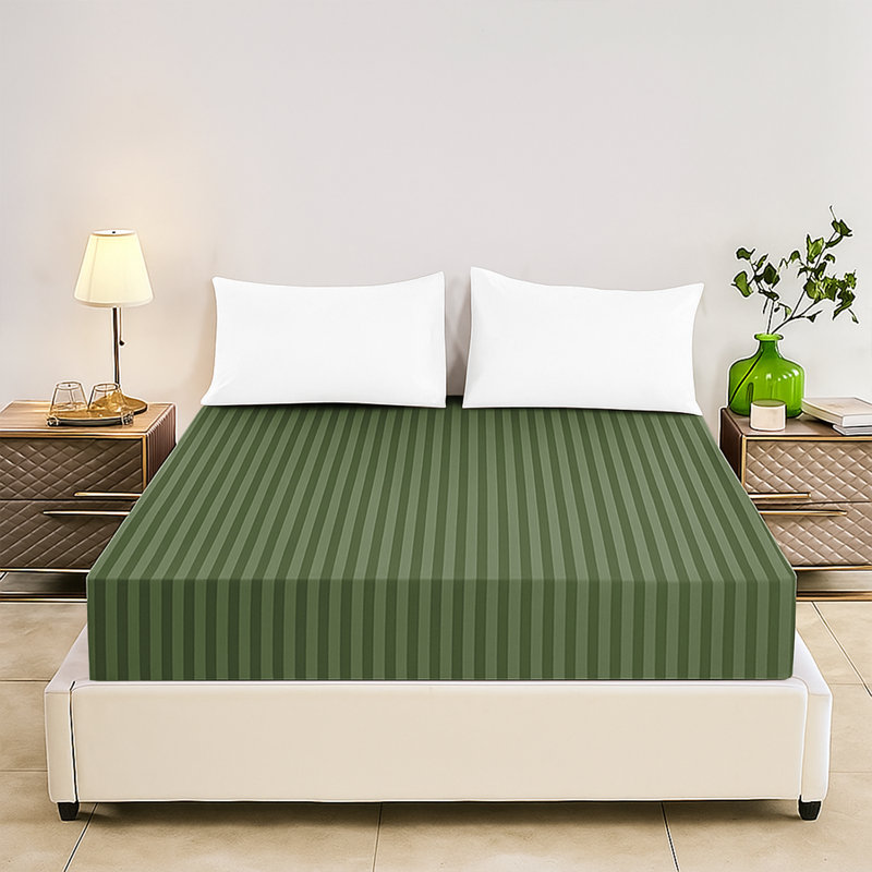 Tabbitha Striped Microfiber Standard Fitted Sheet, Single (3'), Olive Green