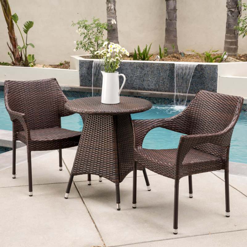 Getchell 2 - Person Wicker Patio Dining Set with Round Table