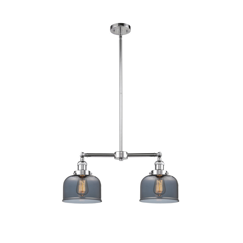 Grand pavillon cloche de 8 po à 2 lumières de 21 po, Plaqué couleur fumée, DEL, Chrome poli