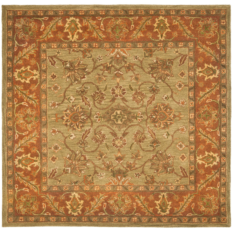 Santoyo Hand Tufted Wool Floral Rug, Square 6'
