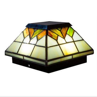 Real Stained Glass Low Voltage Integrated LED Glass Fence Post Cap Light 5 In. X 5 In. with Base Adapter Included
