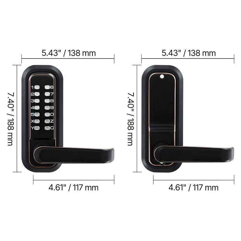 Verrouillage mécanique de porte d'entrée sans clé, mise à niveau 2.0 du code, code 4-7 chiffres, serrure de porte à bouton-poussoir simple face avec poignée, verrouillage automatique, pour l'intérieur ou l'extérieur, bronze huilé