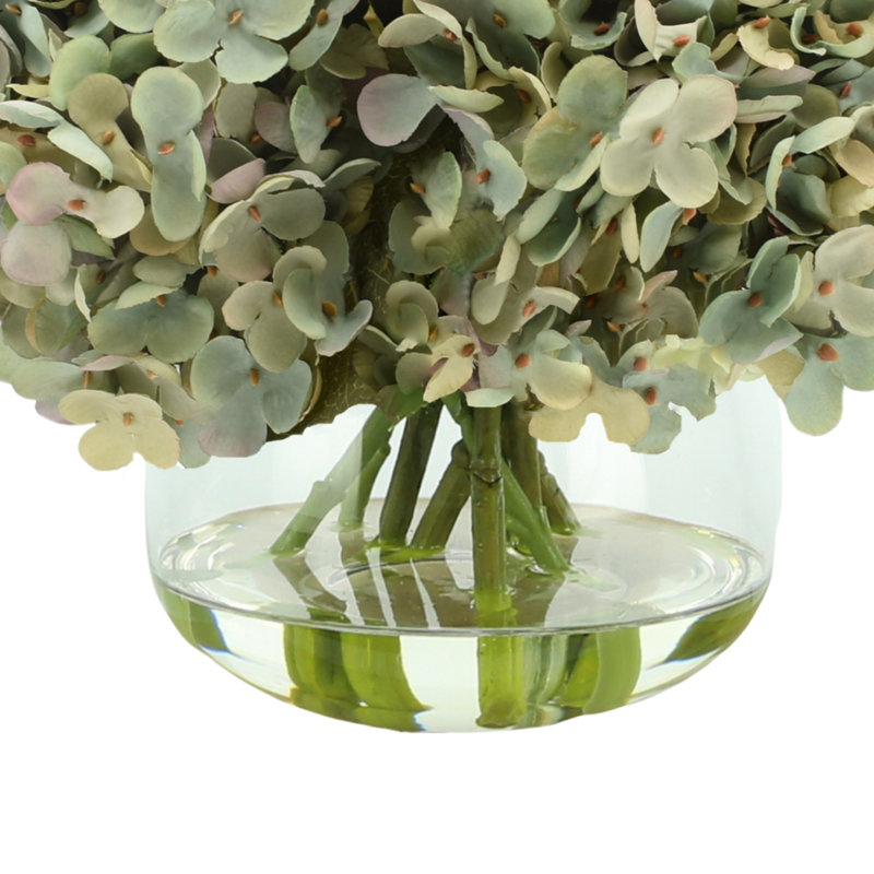 Hydrangea Bouquet In Bubble Glass Vase, Teal
