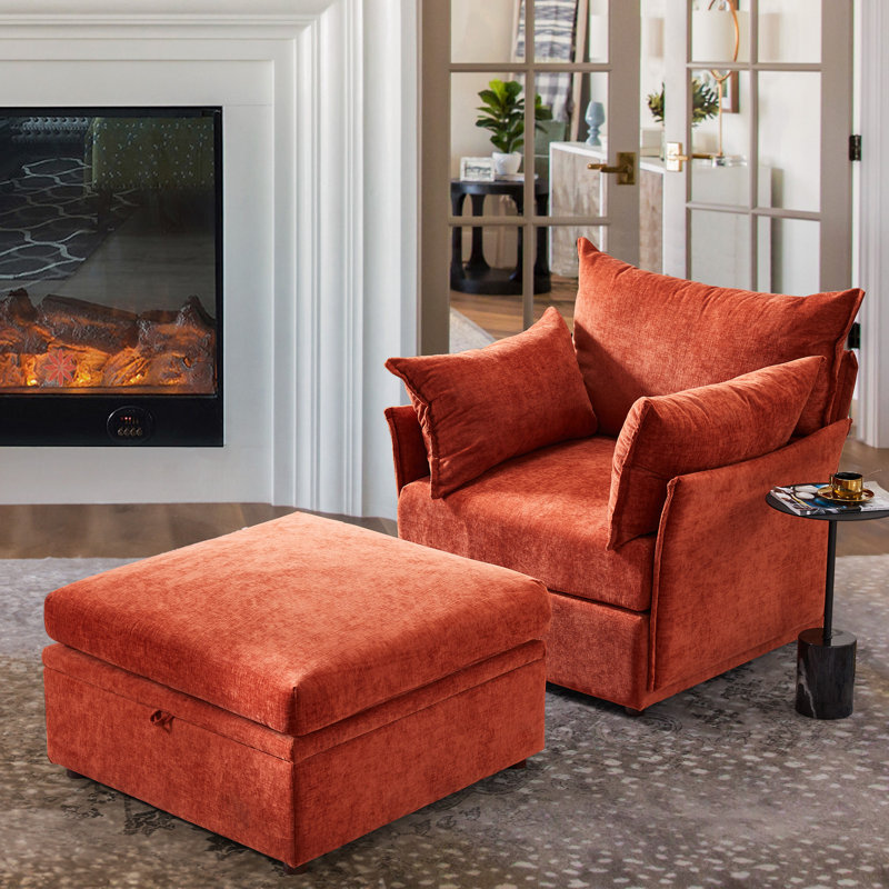 Fauteuil surdimensionné en chenille de qualité supérieure l 36 po avec coussin décoratif et coussins amovibles Merchelle, Oui