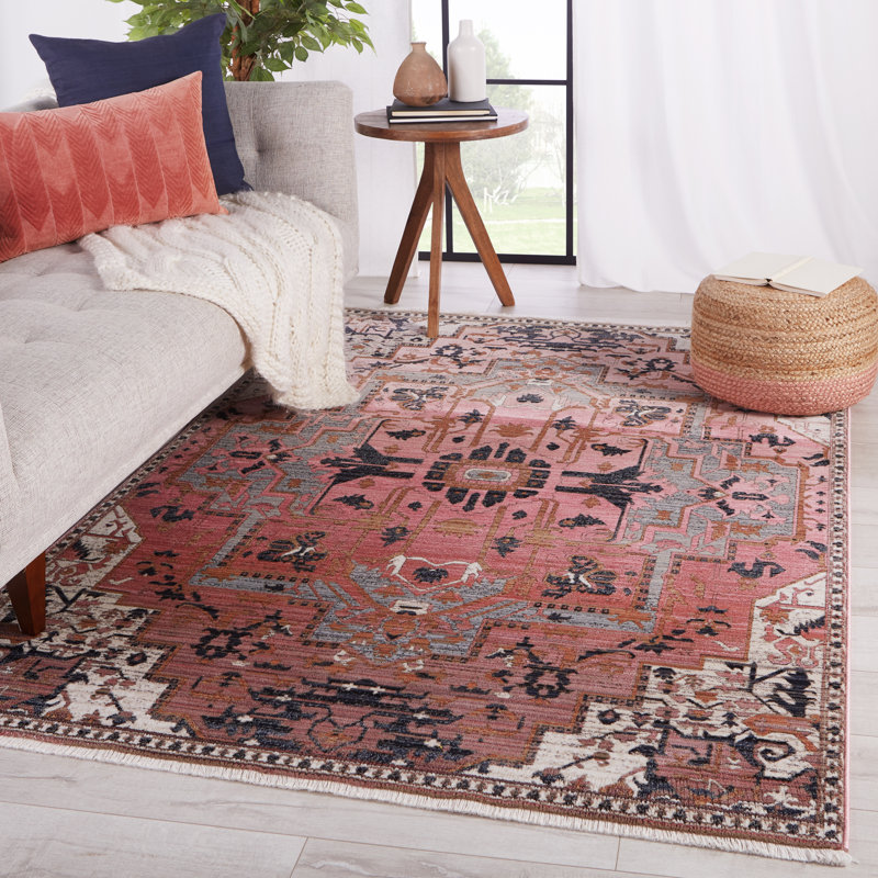 Tapis oriental rose / gris Finnuala, Rectangle 9 pi x 12 pi 11 po