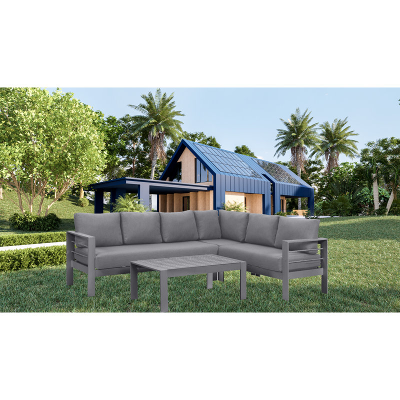 Canapé modulaire en aluminium 4 pièces avec coussins et table basse Context gris foncé Context, Gris foncé, Gris foncé
