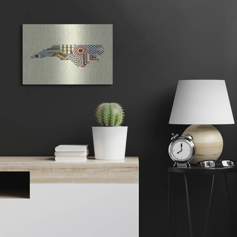 Wrought Studio ™ «North Carolina State Map» par Lanre Adefioye, mur en métal, H 16 po x l 24 po