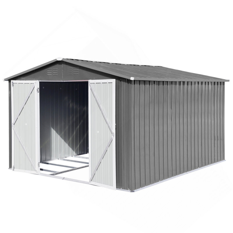 Remise de rangement extérieure en métal 10 pi x 12 pi, gris, Gris, H 79,9 po x l 112,5 po x P 142,5 po