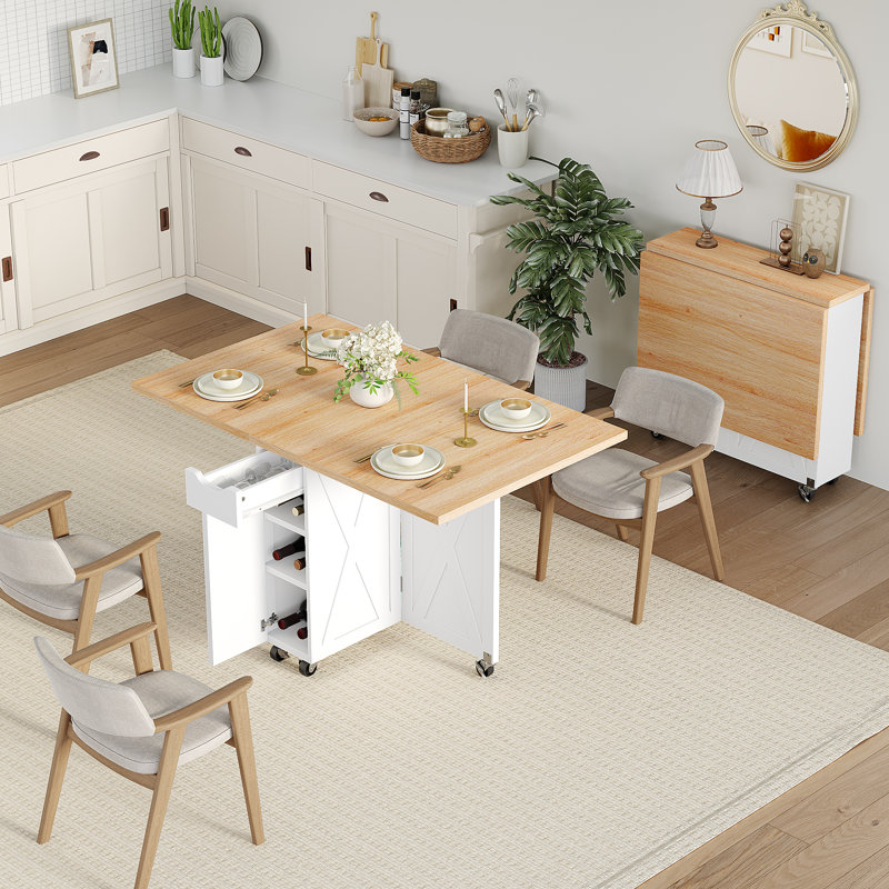 Extendable Dining Table, Light Yellow Wood/White