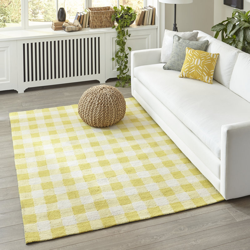 Kadijha Hand Hooked Wool Plaid Indoor Rug, Rectangle 7'6" x 9'6"