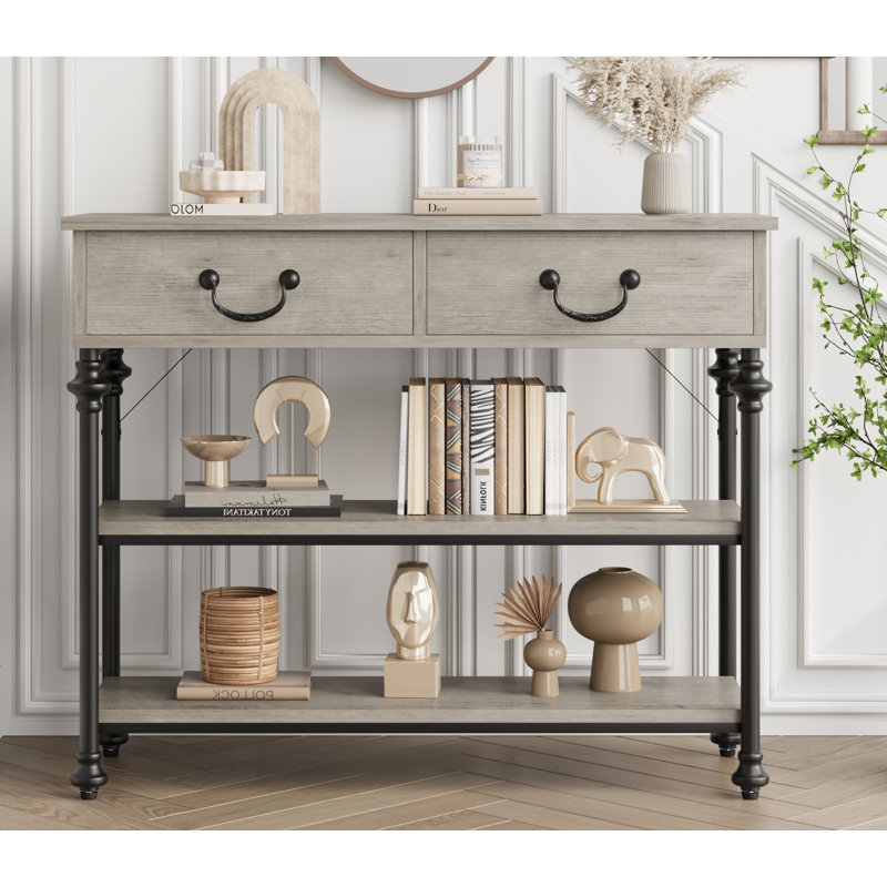 Small Entryway Table With 2 Drawers, Grey