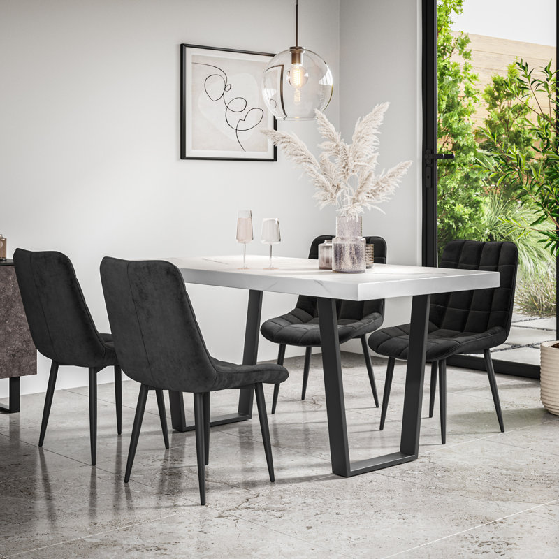 Wapella Dining Set, White/Black/Black, Table, 4 Chairs