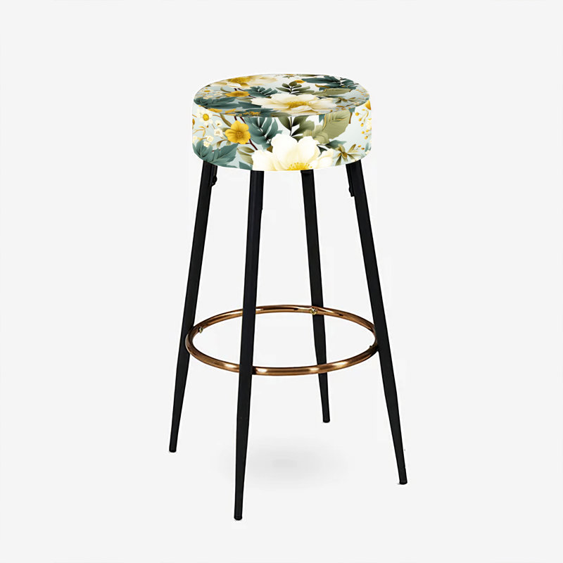 Ensemble de 2 tabourets de bar Botanical Bliss, Blue/Yellow