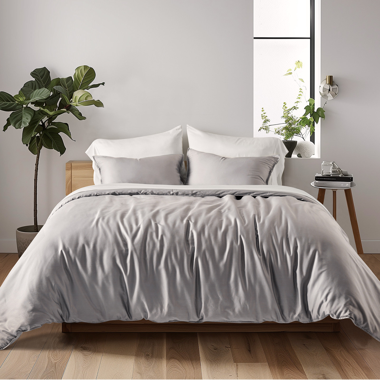 Cotton Tencel Duvet Cover Set, Dove Gray, King Duvet Cover + 2 King Shams
