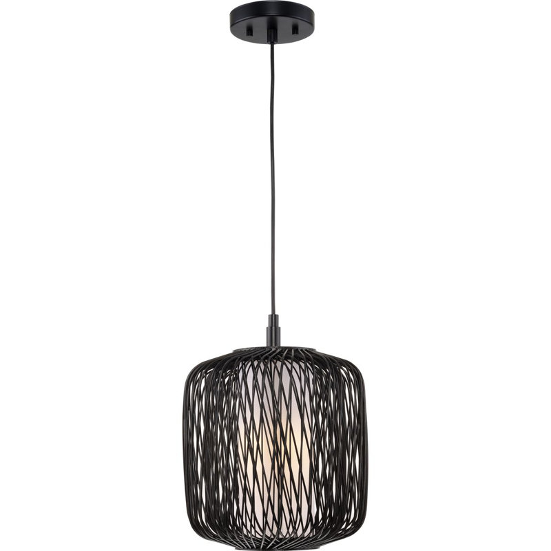 Luminaire suspendu cylindrique à 1 lumière Annasofia, Rotin noir
