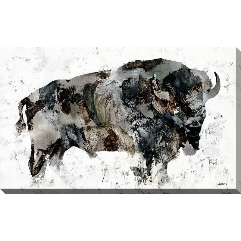 Bison des bois - cadre flottant, impression, Toile tendue, H 24 po x l 40 po x P 1,5 po, Sans cadre