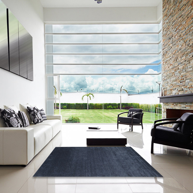 Tapis contemporain bleu marine, Carré 5 pi