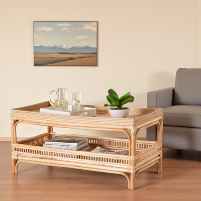 Table basse en rotin naturel bohémien à 1 ouverture Quimby, H 19,46 po x l 39,51 po x P 22,68 po