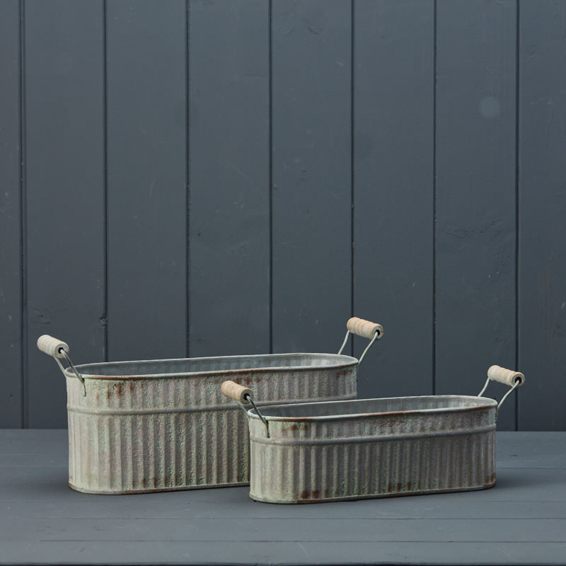 Set of Two Vintage Oval Zinc Troughs