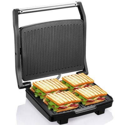 Panini Press Grill - Machine à sandwich gastronomique, gril d'intérieur électrique avec plaque de cuisson antiadhésive et plateau d'égouttement amovible, facile à nettoyer, acier inoxydable