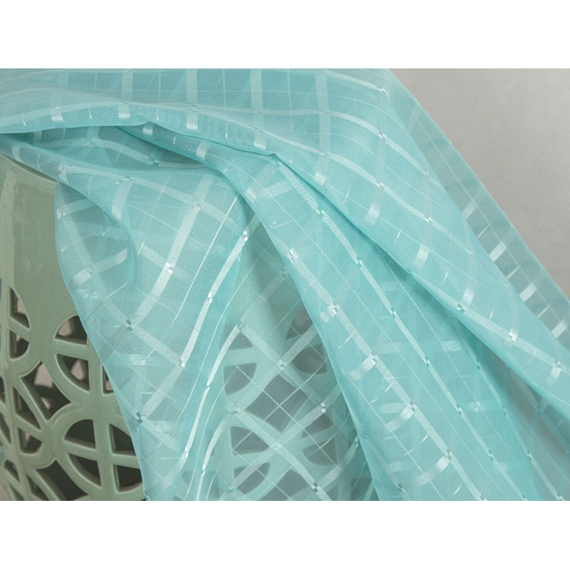 Jardine Plaid Stripe Sheer Window Curtain Panel, Aqua