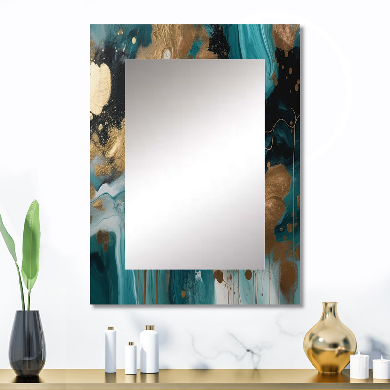 Vert et or mystérieux marbre I - miroir en marbre, miroir mural vert unique, impression d'art en métal, 32 po x 24 po