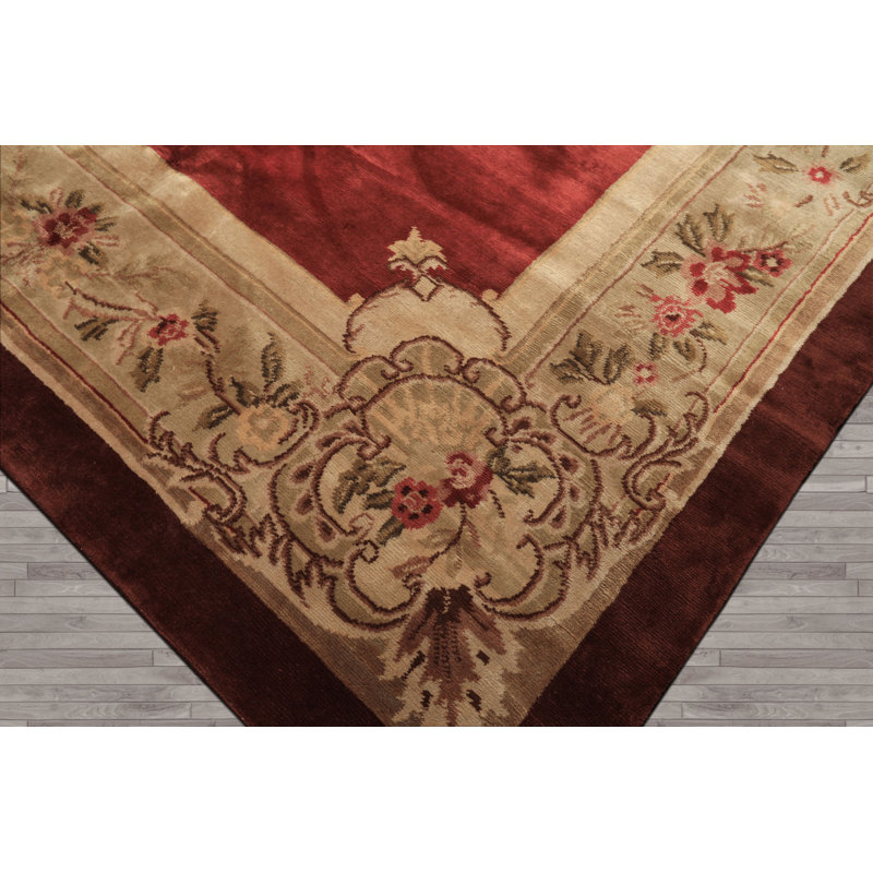 Tapis bourgogne en laine noué à la main 8 pi 7 po x 11 pi 5 po Asmara