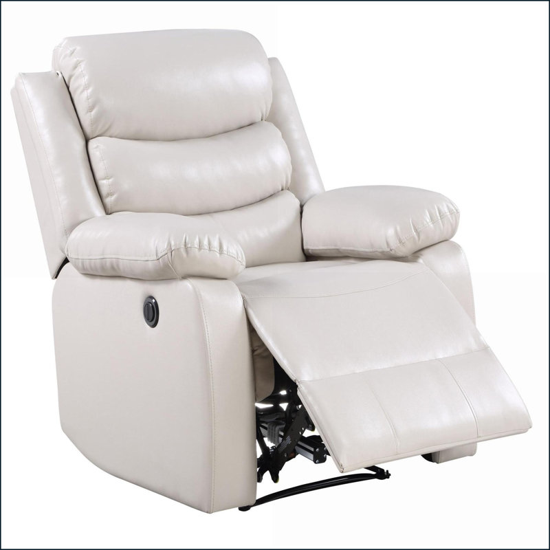 Recliners, Modern Beige Power Recliner with Pillow Top Arms | Synthetic Leather | Wood Frame, White