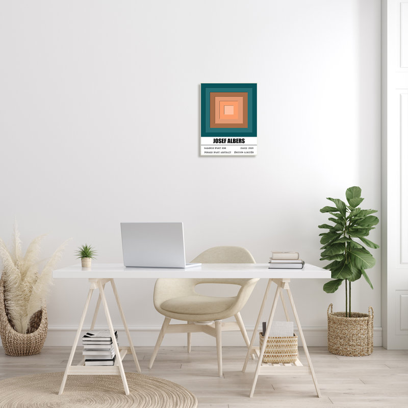 Abstraction traditionnelle à motif géométrique de formes carrées, H 19 po x l 13 po, Bois naturel