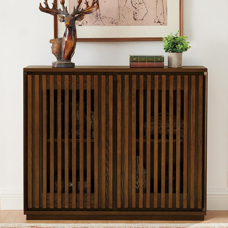Mid-Century Narrow Credenza With 2 Doors – Walnut