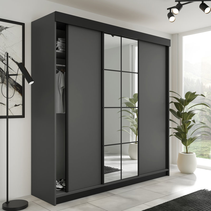 Beus 2 Door Solid + Manufactured Wood Wardrobe, Anthracite, 205cm H x 200cm W x 59cm D