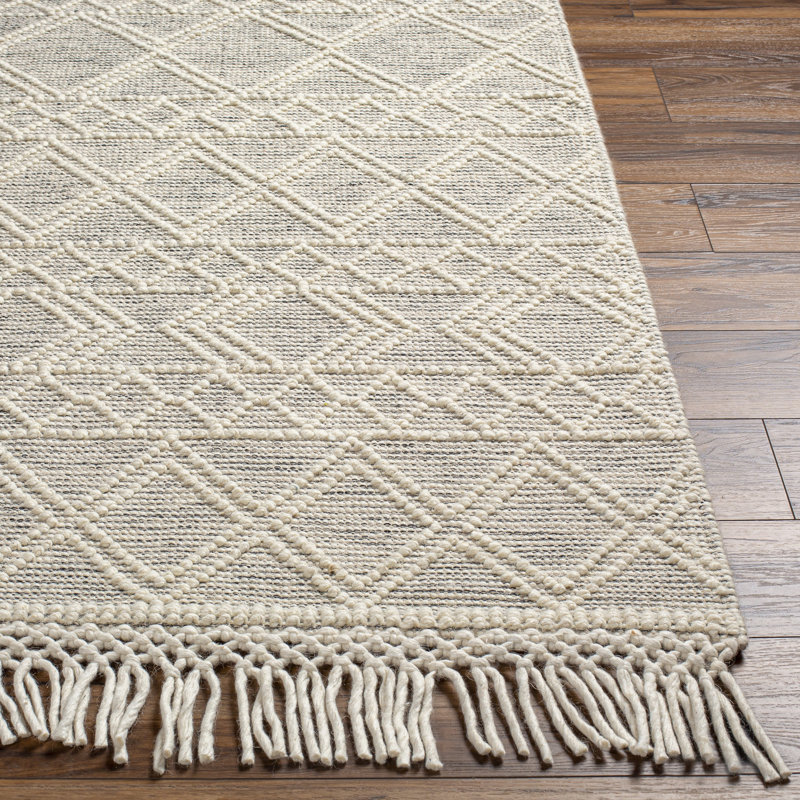 Barbaresi Geometric Handmade Handwoven Area Rug in Cream/Gray, Rectangle 8' x 10'