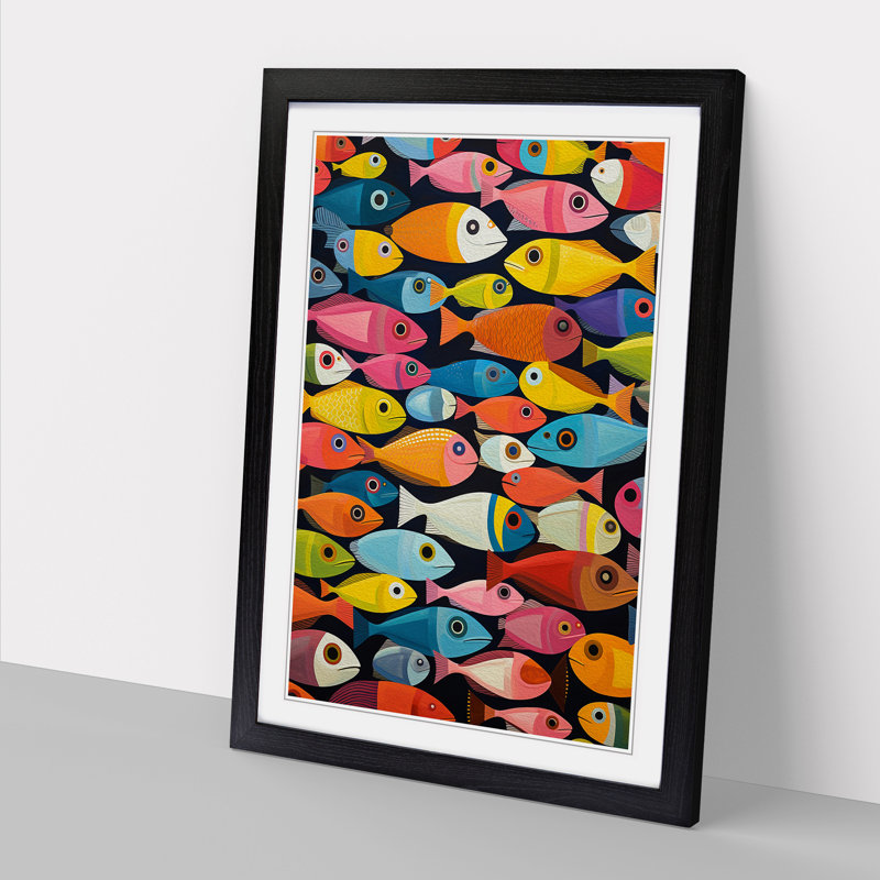 Fish Colour Field No.2 - Single Picture Frame Print on Wood, 46cm H x 34cm W x 2cm D, Black