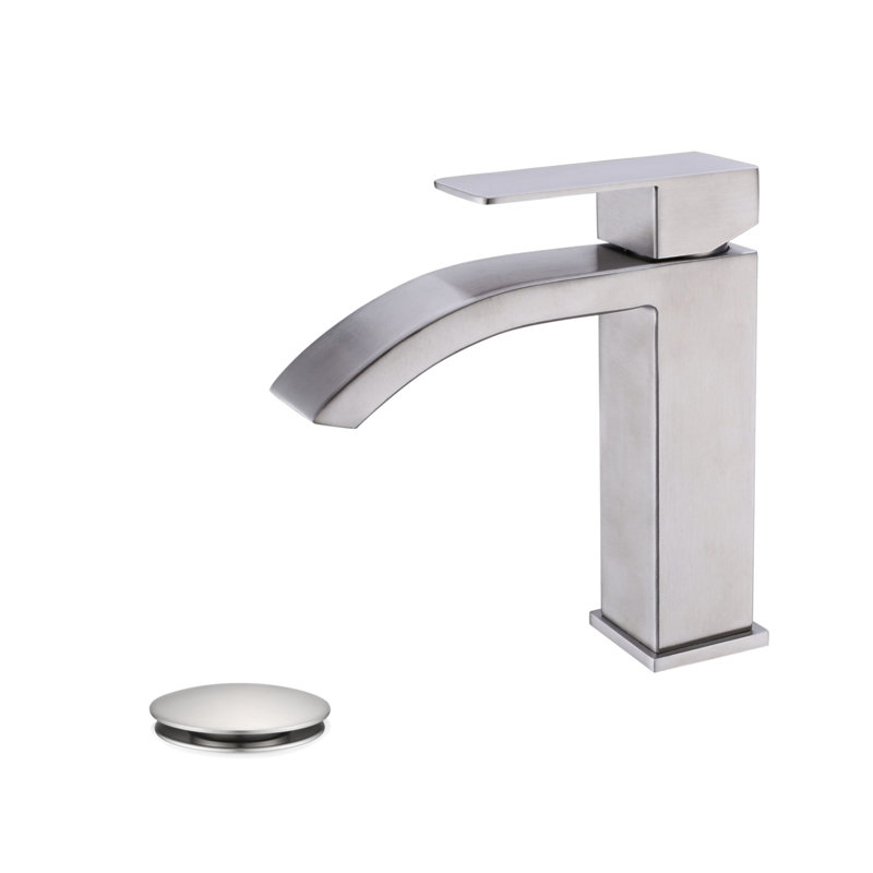 Robinet de lavabo de salle de bain à poignée simple avec bonde escamotable Waterfall, Nickel brossé