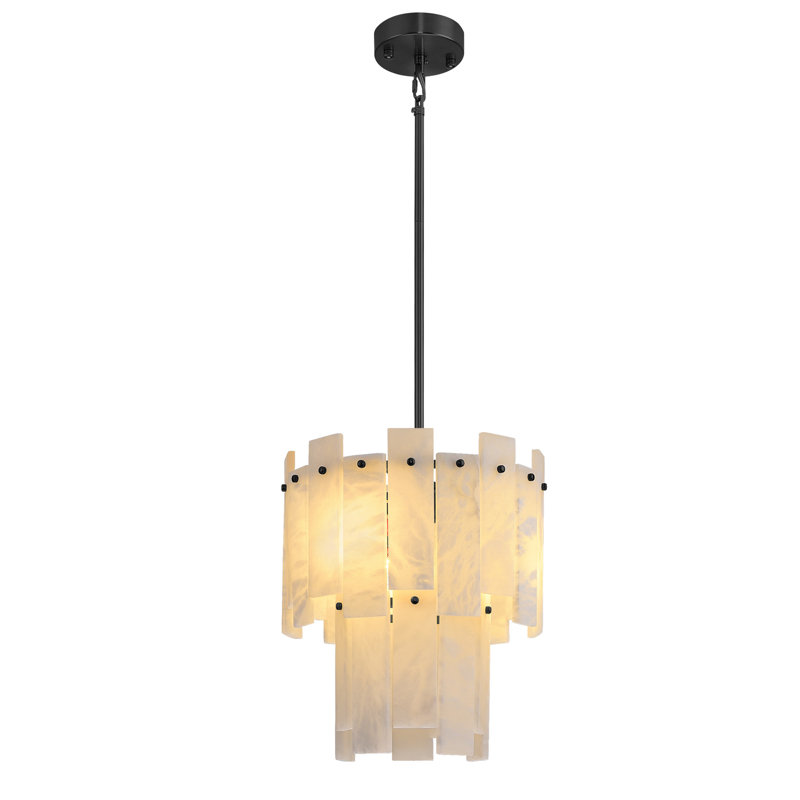 Luminaire suspendu pour îlot de cuisine à 3 lumières 13 "rond albâtre, Noir mat