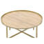 Table basse ronde de 34 pouces avec plateau en chêne et base en métal doré
