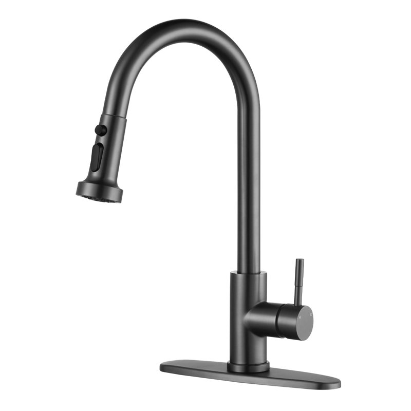 Pull Down Single Handle Kitchen Faucet with 3-Modes Advanced Spray, Brushed Gray