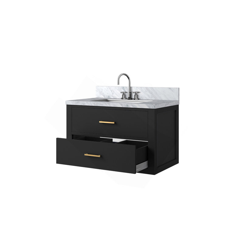 Ensemble de meuble-lavabo et robinet en marbre noir Carrara, Noir