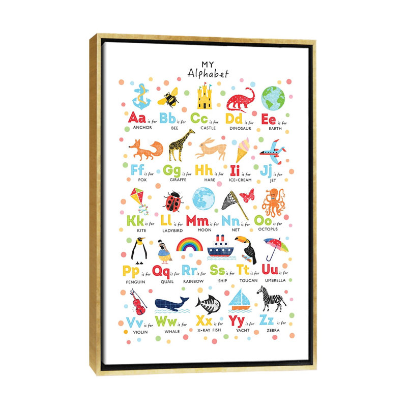 Alphabet lumineux - imprimé, H 60 po x l 40po x P 1,5 po, Toile encadrée d'or, Pas de tapis